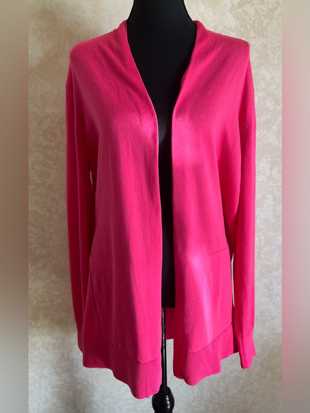 Lands' End Bright Pink Open-Front Cardigan